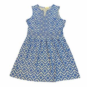 Jude Connally Blue White Geometric Fit & Flare Dress XL Sleeveless Made in USA